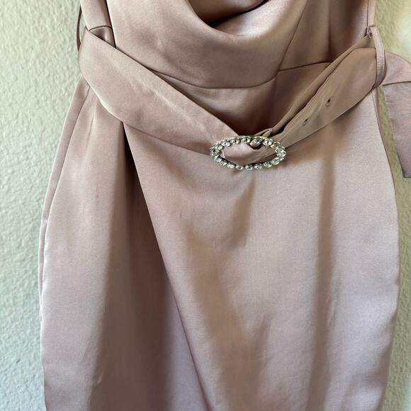 Lavish Alice Champagne Satin Cowl Neck Midi Dress Size 6 - Picture 8 of 8